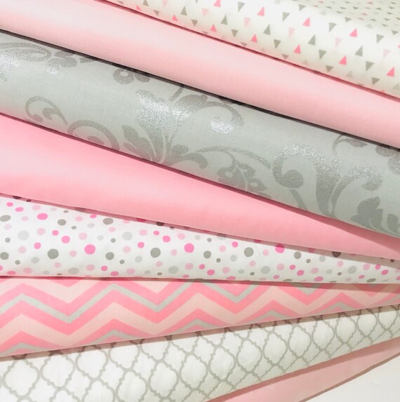 Pink and Gray Fabric Bundle Quilting Quality Cotton Fat Etsy