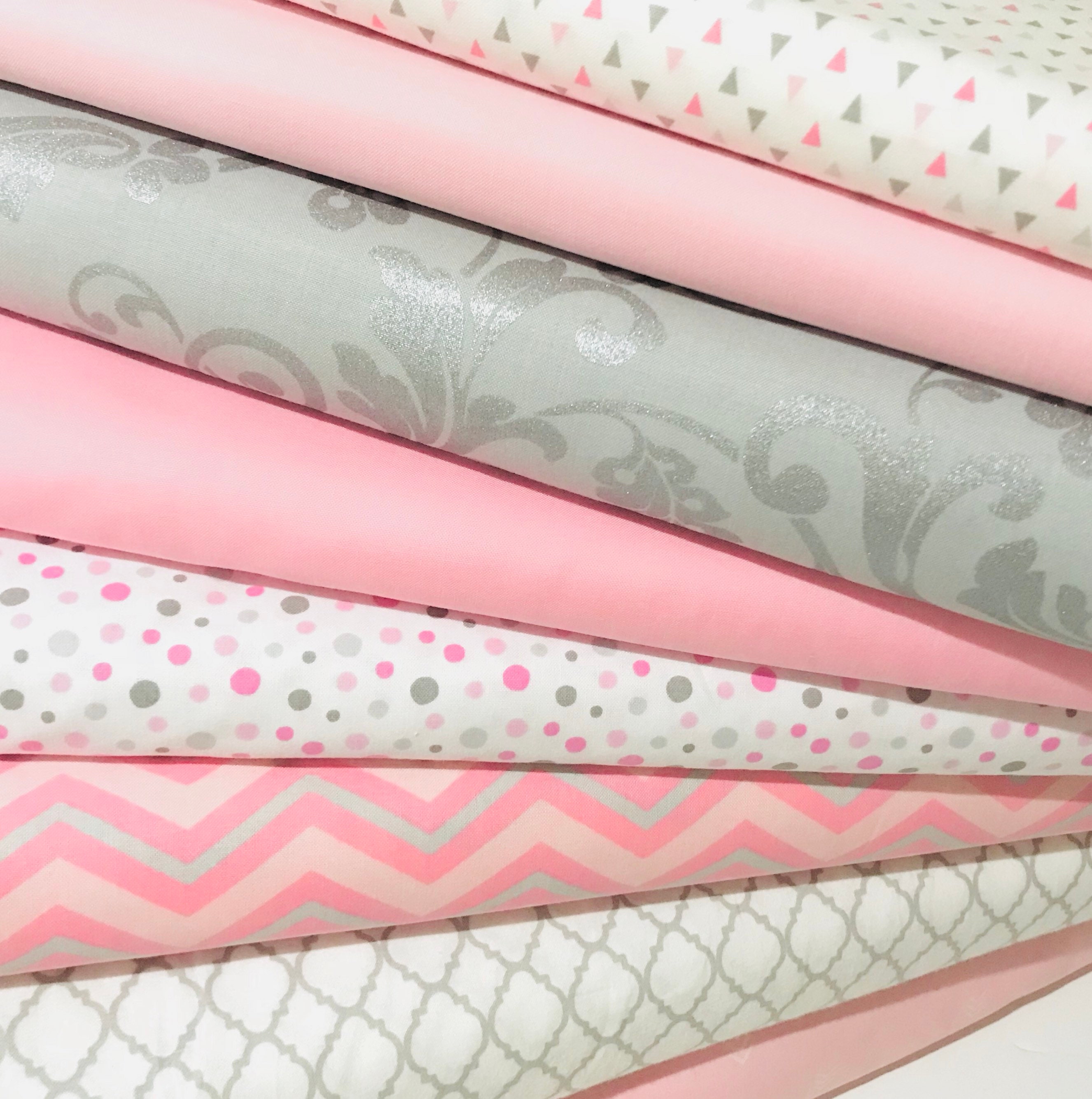 Pink and Gray Fabric Bundle Quilting Quality Cotton Fat Etsy