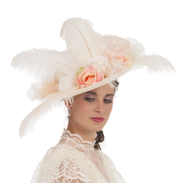 Ivory and Peach Edwardian Hat