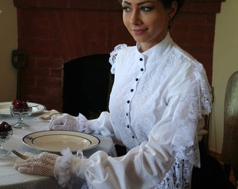 Victorian White Batiste Lacy Blouse