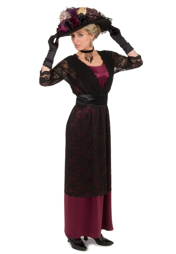 Downton Abbey Inspired Dresses Mercedes Satin Edwardian Era Dress $149.96 AT vintagedancer.com