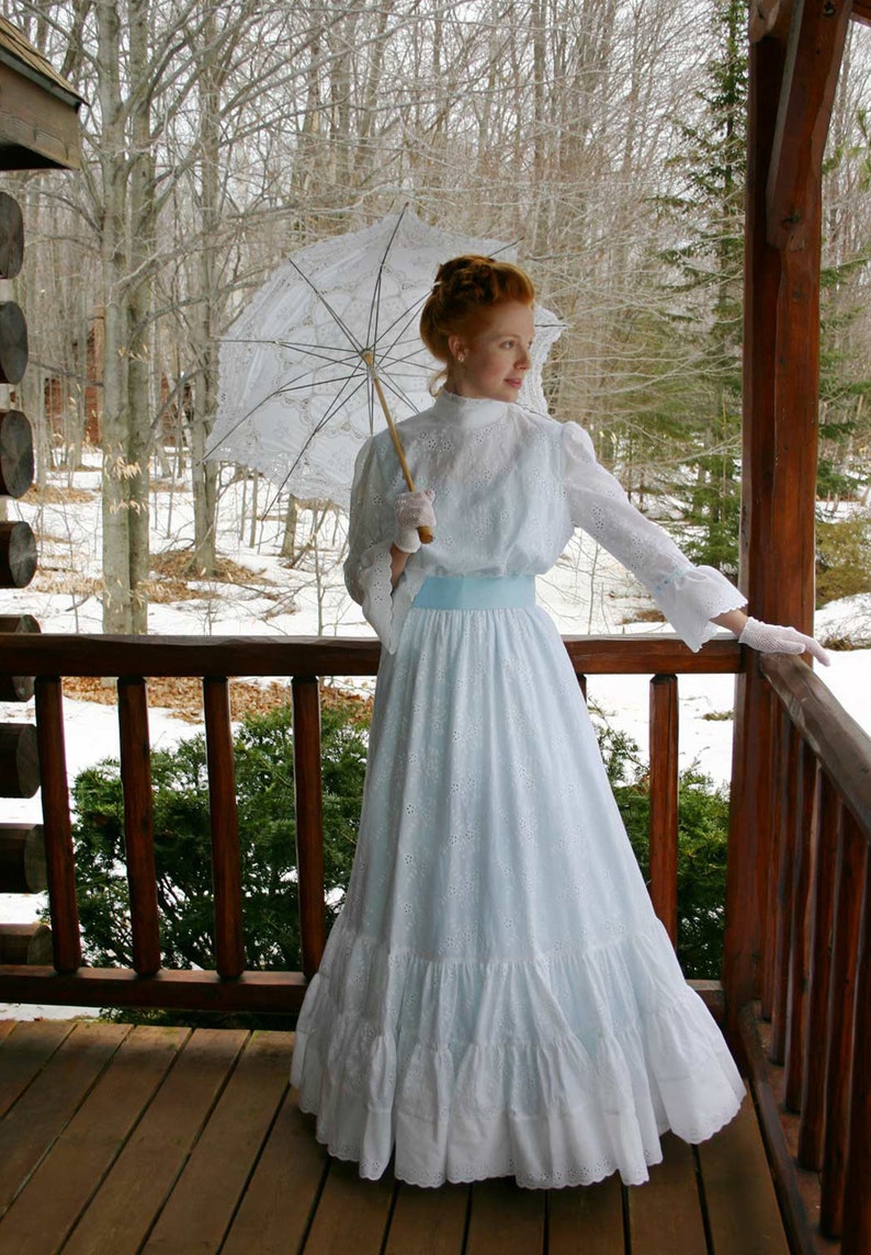 Victorian Wedding Dresses, Shoes, Accessories Snowdrop Edwardian Eyelet Lace  $239.96 AT vintagedancer.com