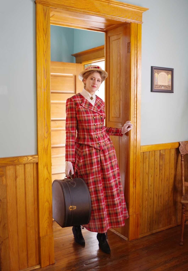 1900s Edwardian Dress, 1910s Dresses and Gowns Caitlin Plaid Traveling Suit $249.95 AT vintagedancer.com