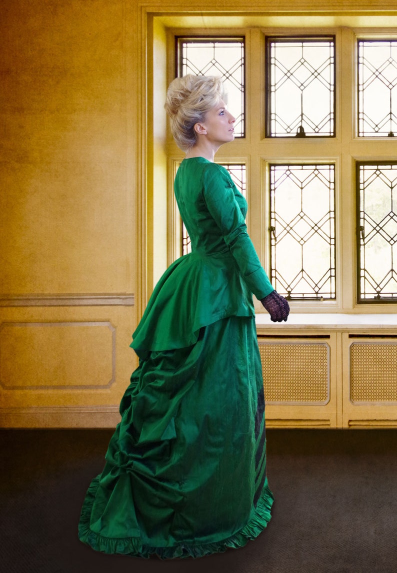1870s Dresses, 1870s Costumes for Sale     Lillians Afternoon Silk Walking Dress  AT vintagedancer.com