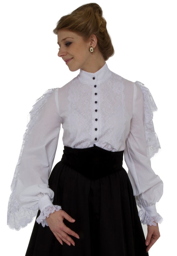 Victorian Blouses, Tops, Shirts, Vests, Sweaters Victorian White Batiste Lacy Blouse $68.00 AT vintagedancer.com