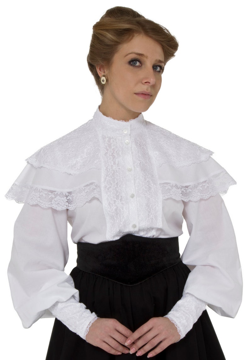 Edwardian Ladies Clothing – 1900, 1910s, Titanic Era Pearl Edwardian White Batiste Lacy Blouse $99.95 AT vintagedancer.com