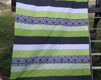 Sage, Black, and White Strip-twin size