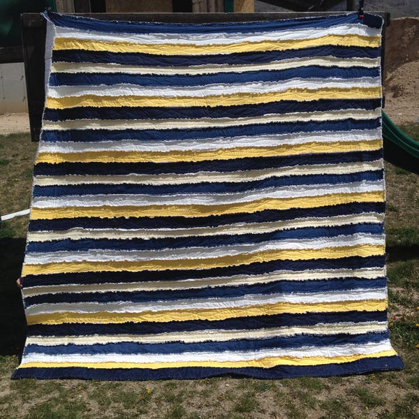 Denim and cotton Strip Rag Quilt