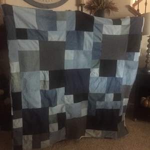 Traditional mixed squares denim quilt