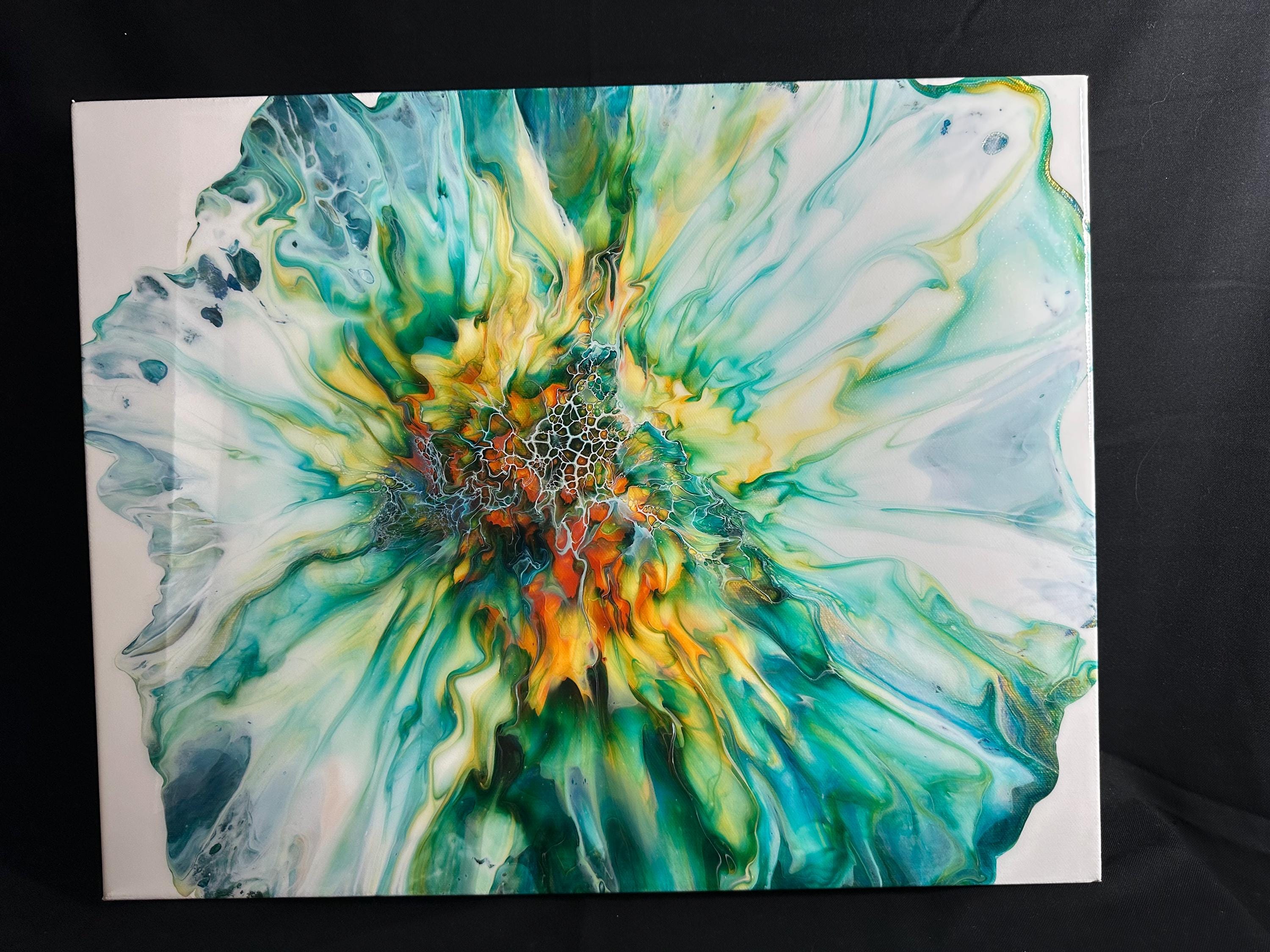 Tropical Bloom Fluid Art Painting - 16x20 Abstract Acrylic Decor