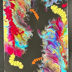 Whimsical Cascade-12x20-linear fluid art bloom -fluid art- fluid art painting– fluid art w/acrylic paint & pigment–abstract painting