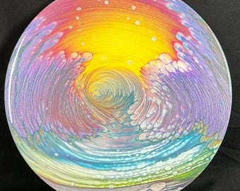 Cosmic Kaleidoscope 12”round-fluid art cloud pour painting–one of a kind art–fluid art w/acrylic paint & pigment–abstract painting