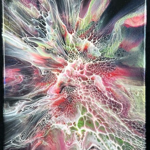 Frühlingsstrauß 11x14 x 14cm-Fluid Art Acrylgemälde Bloom Art moderne abstrakte Kunst Deko Hausdeko Büro Wandkunst Geschenk für Zuhause