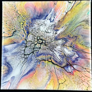 Summer Slice -10x10- abstract-fluid art Bloom – fluid art painting–one of a kind art- fluid art w/acrylic paint & pigment- fluid painting