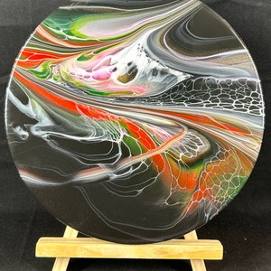 Feeling groovy#5 10” round-fluid art acrylic swipe painting Pour art modern abstract contemporary art decor home decor office wall art gift