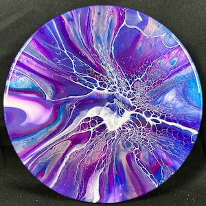 Purple Dreams# 2 8&quot;round-fluid art bloom acrylic paint  art modern abstract contemporary art decor home decor office wall art gift