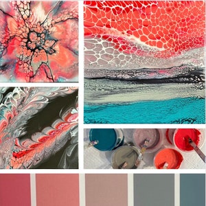 Trilogy of Hues- 3-8x8 canvas-Fluid art bloom-fluid art painting-one of a kind art-fluid art w/acrylic paint & pigment- Abstract painting