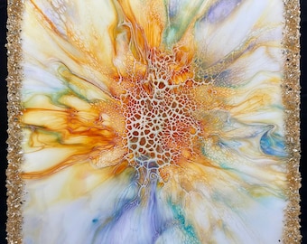 Radiant Horizons #2  14x14-fluid art acrylic painting bloom art modern abstract contemporary art decor home decor office wall art gift