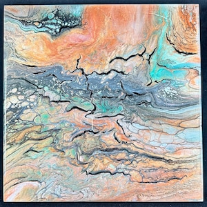 Mother Earth -10x10- Flip cup for Earth day -fluid art-fluid art painting–fluid art w/ acrylic paint & pigment–abstract painting