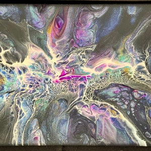White lightning-9x12-linear bloom-fluid art- fluid art painting–one of a kind art – fluid art w/ acrylic paint & pigment – abstract painting