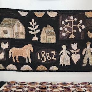 Rug Hooking Pattern, The Homestead, Primitive Hooked Rug pattern, Hand hooked rug patterns by Terri Leamer of Winter Cottage Studio