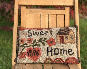 Rug Hooking Pattern, Sweet Home, Primitive Hooked Rug pattern, Hand hooked rug patterns by Terri Leamer of Winter Cottage Studio