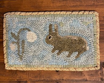 Miss March Hare Rug Hooking Pattern on Linen, Primitive Pattern on Linen, Beginner pattern, Designed by Winter Cottage