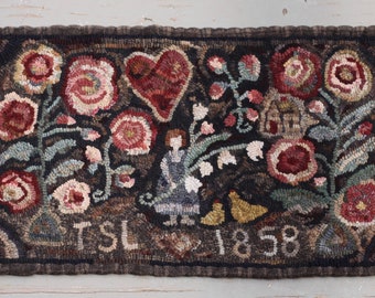 Rug Hooking Pattern, Cottage Garden, Primitive Hooked Rug pattern, Hand hooked rug patterns by Terri Leamer of Winter Cottage Studio