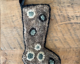 Wool Stocking for Autumn and Winter/Christmas decor, Handmade, Folk Art from Winter Cottage Studio, Rug Hooking, Christmas Stocking
