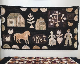 Rug Hooking Pattern, The Homestead, Primitive Hooked Rug Pattern, Original design by Winter Cottage Studio, Full size pattern