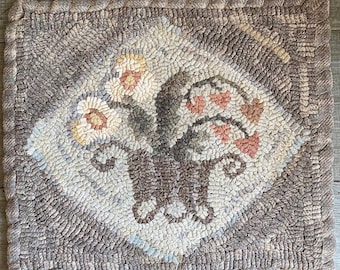 Hooked Rug Pattern, Grandma’s Spring Bouquet, Primitive Rug Pattern, Primitive Linen, Beginner Rug Pattern