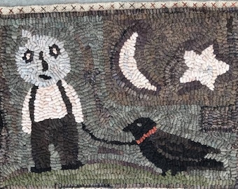 Rug Hooking Pattern, Jack's Crow, Primitive Hooked Rug pattern, Hand hooked rug patterns by Terri Leamer of Winter Cottage Studio