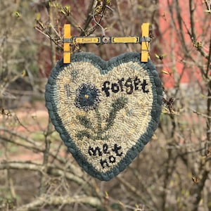 Forget Me Not Heart Pillow Digital PDF rug hooking pattern. Punch needle pattern included. From Winter Cottage. Two sizes included.
