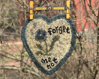 Forget Me Not Heart Pillow Digital PDF rug hooking pattern. Punch needle pattern included. From Winter Cottage. Two sizes included.