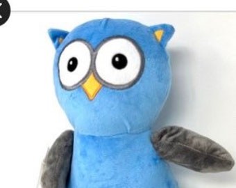Peluche de búho azul y gris personalizado