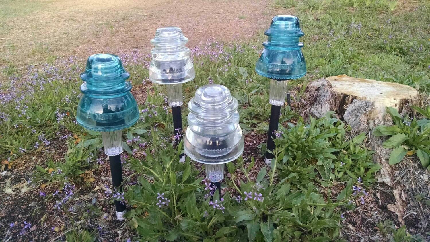 Glass insulator solar lights Great for walk ways and Etsy