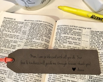 Personalized Gift for Mom | Bookmarks for Books | Personalized Mothers Day | Stocking Stuffer for Women | Faux Leather Bookmark Personalized