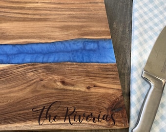 Acacia Wood Serving Board: Blue Pearl Resin or White Pearl Resin, Custom Engraved