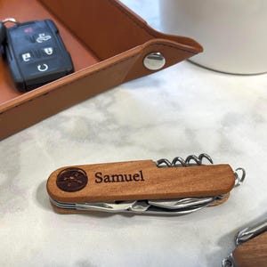 Personalized Wood Pocket Knife: Engraved Multi-Tool Gift