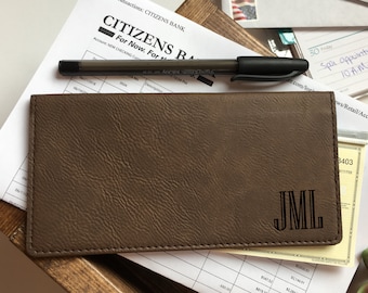 Monogram Faux Leather Checkbook Cover: Laser Engraved