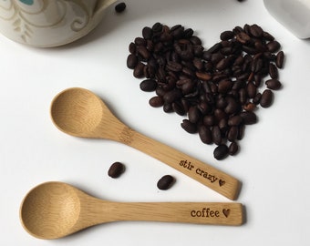 Set of 5 Bamboo Coffee Spoons: Personalized Bar Decor, Stirring Utensils