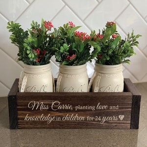 Personalized Teacher Retirement Gift | Rustic Planter Box with Mason Jars