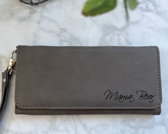 Personalized Faux Leather Wristlet Wallet: Engraved Women's Wallet