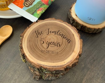 5th Anniversary Wood Coasters Set of 4, Wood Anniversary Gifts Personalized | 25th Anniversary Coasters | 50th Anniversary Gift