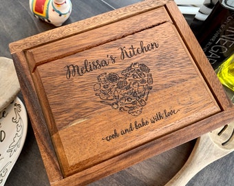Christmas Gifts for Mom | 4x6 Wood Recipe Box Personalized | Heirloom Recipe Box | Wedding Recipe Box | From the Kitchen Of Recipe Card Box