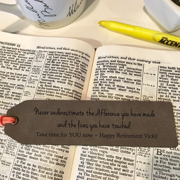 Marcapáginas de piel sintética personalizado/Regalo de jubilación