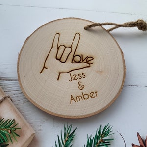 Sign Language Ornament &quot;I Love You&quot;, Personalized Christmas Ornament, Engraved Ornament, Sign Language Gift, Gifts for the Deaf, I love you