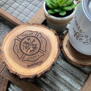Firefighter Gift | Fireman Gift | Fire Emblem Gift | Firefighter Decor | Maltese Cross Gift | Fathers Day | Personalized Coasters, Set of 4