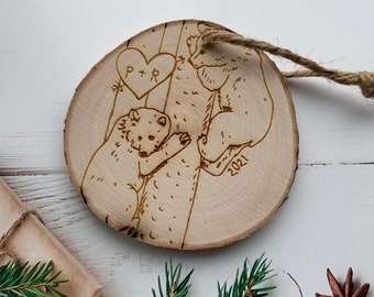 Bear Tree Love Ornament, Personalized Christmas Ornament, Initial Ornaments Christmas, Couples Ornament, Personalized Ornaments for Couples