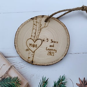 Personalized Ornaments | 5 Year Anniversary Gift Wood | Birch Tree Ornament | Love Ornament | Couples Ornament | Christmas Ornaments
